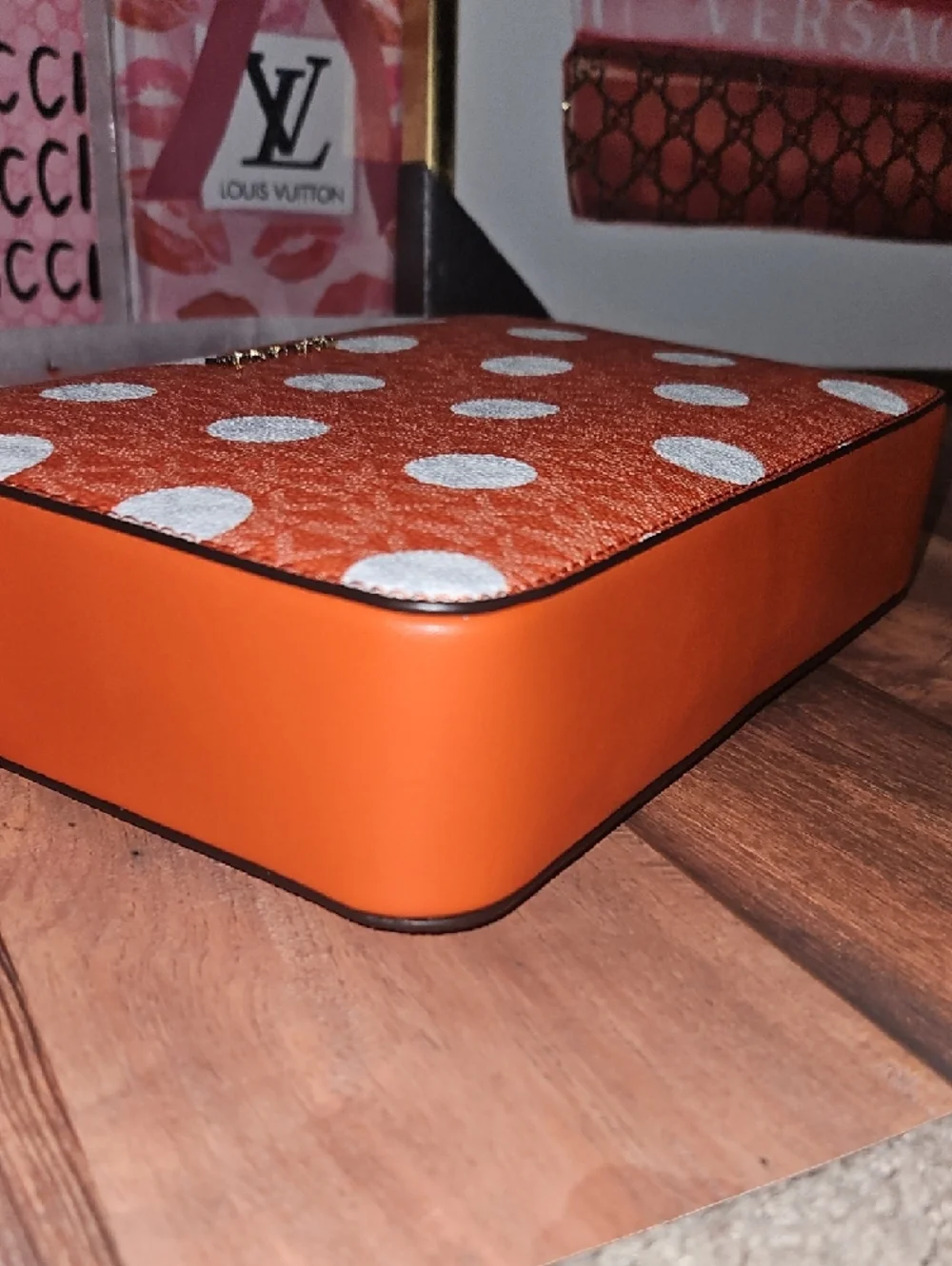 Michael Kors Orange and White Polka Dot Crossbody Bag
